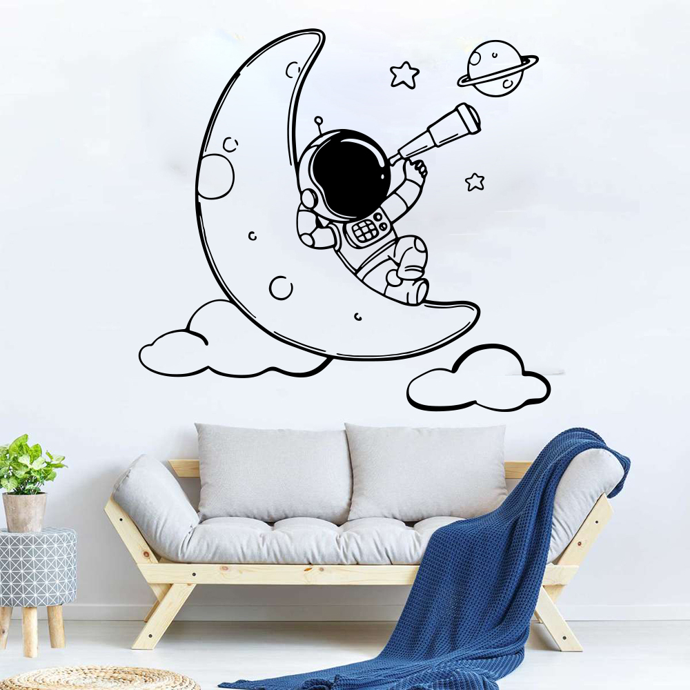 Baby Nursery Panelling - Karikatür Astronot Ay Duvar Çıkartması Bebek