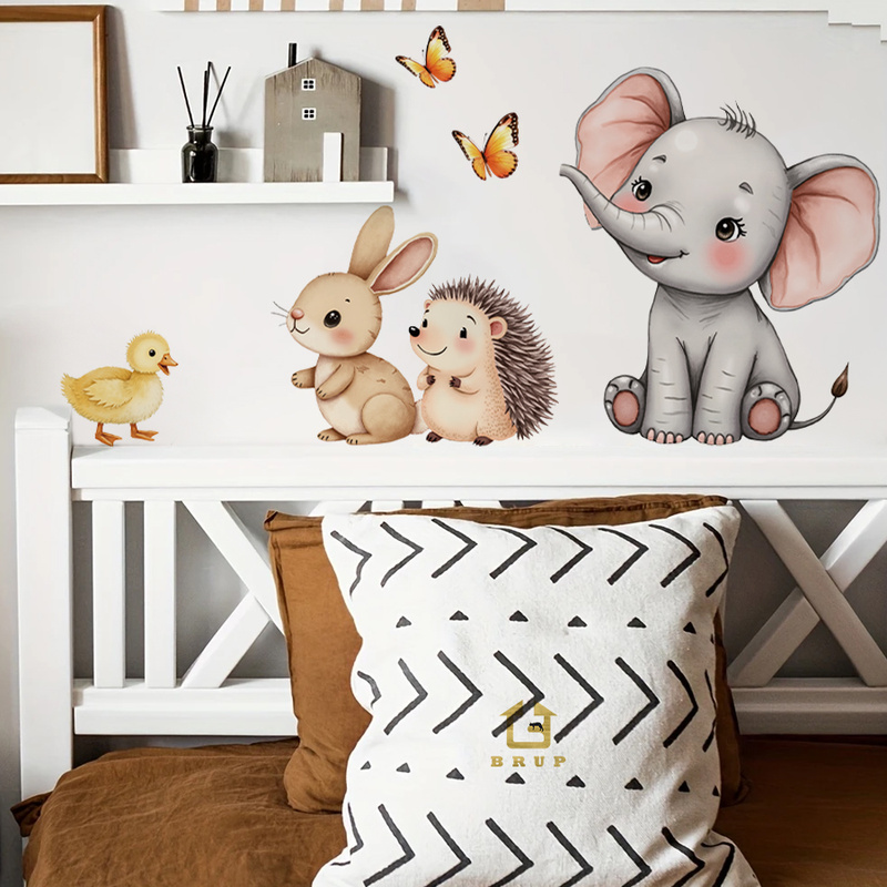 Baby Nursery Room - Karikatür Hayvan Duvar Sticker - Fil