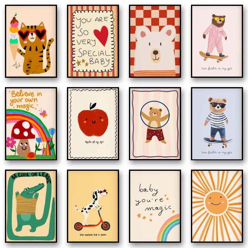 Baby Nursery Room - Hayvanlar Poster Baskıları İskandinav Çiçekli Tavşanlar