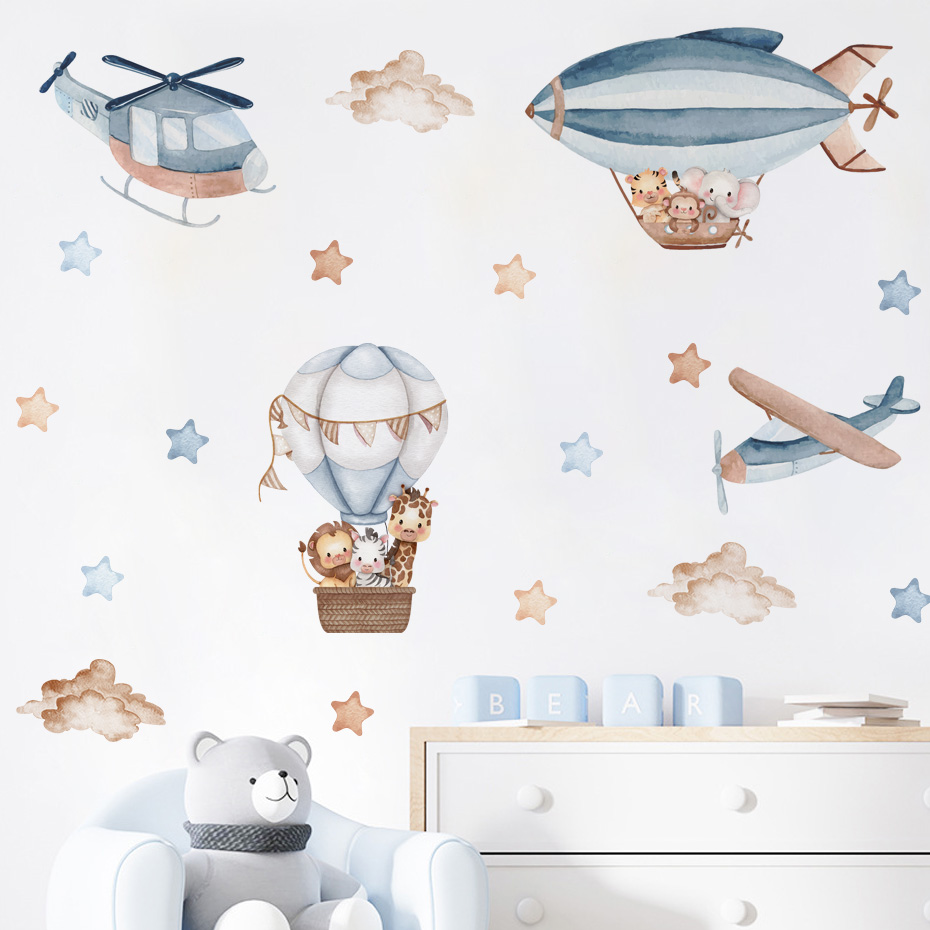 Baby Nursery Ideas - Suluboya Hayvanlar Sıcak Hava Balonu Bulutlar