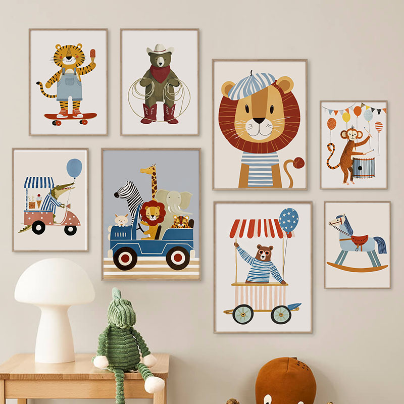 Baby Nursery Room - Komik Karikatür Hayvan Araba Balon Kreş