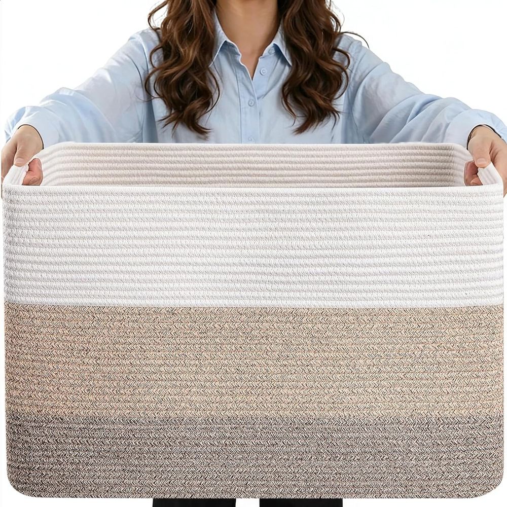 Laundry Hamper Nursery - Büyük Dokuma Saklama Sepeti, Pamuk Halatlı