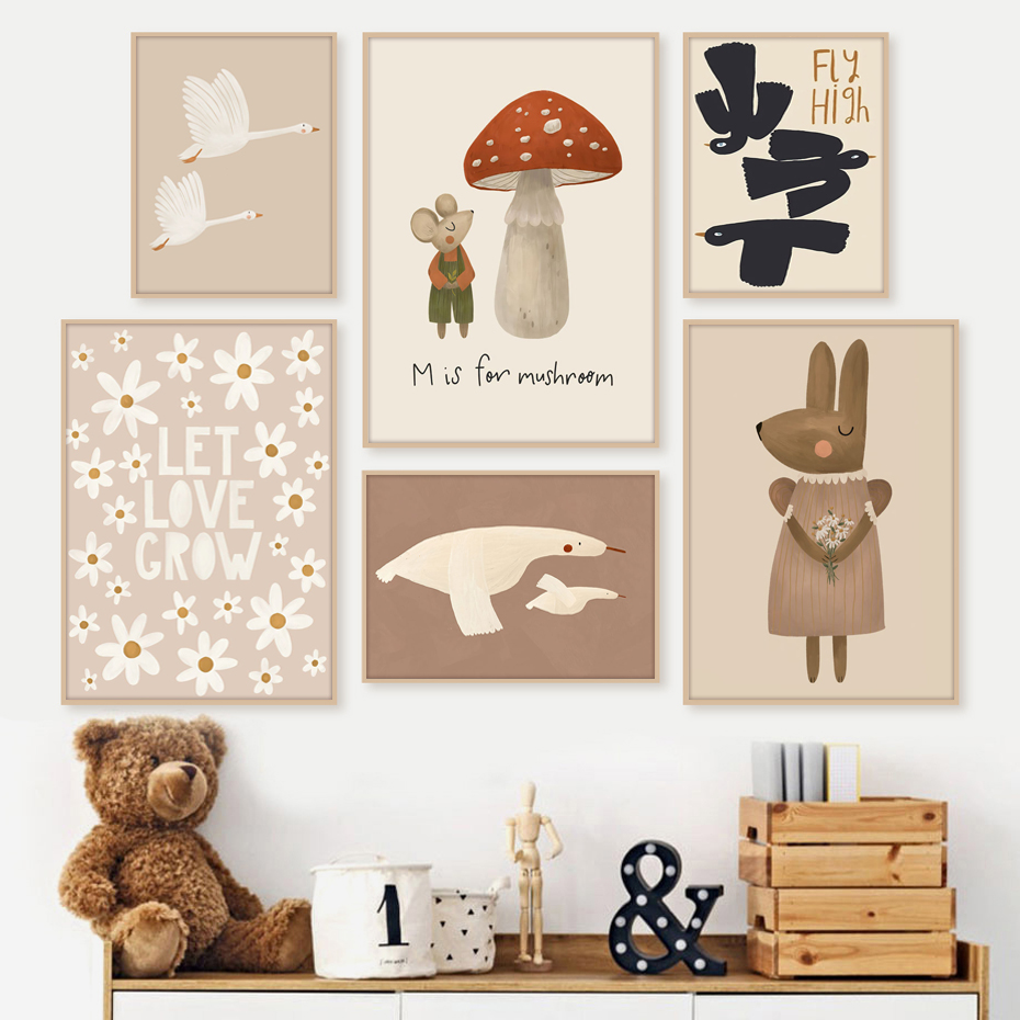 Baby Nursery Frames - Boho karikatür tavşan fare kaz posterler