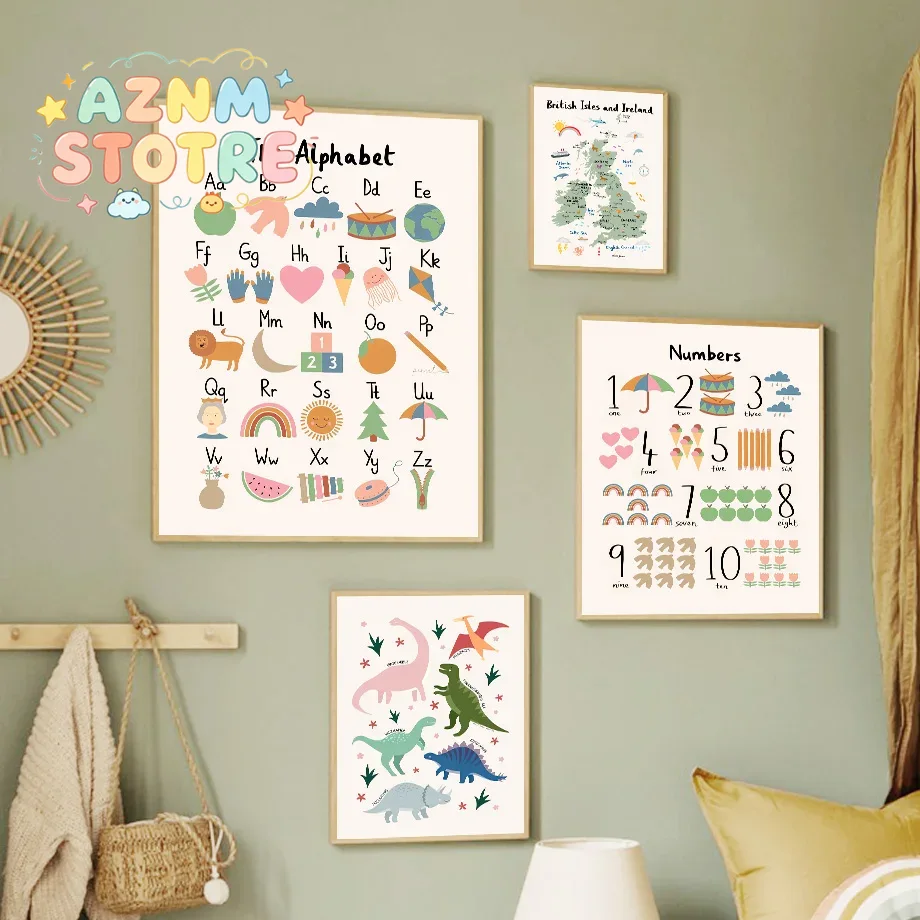 Baby Nursery Room - Hayvanlar Dünya Haritası Dinozor Alfabe Sayı