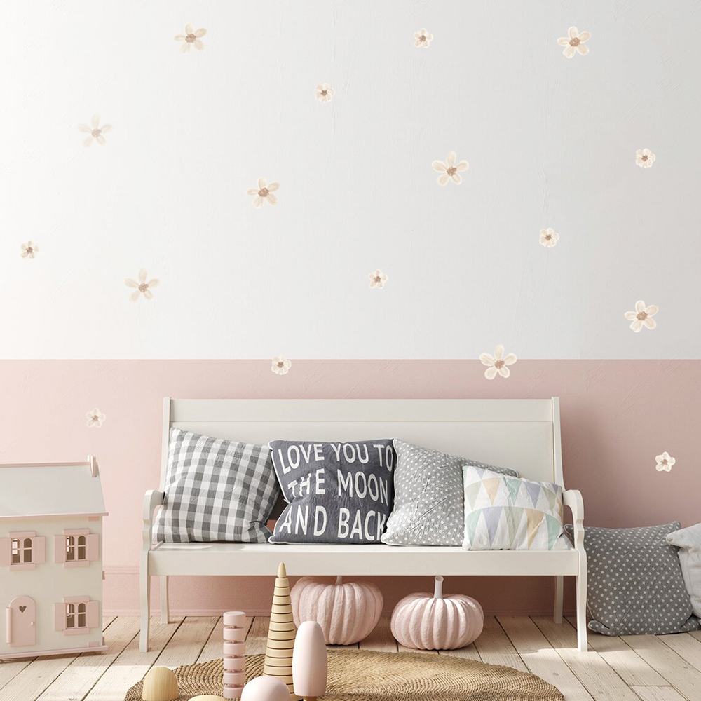 Boho Katı Renkli Çiçekler Kreş - Baby Nursery Wall Mural incelemesi ve fiyatı