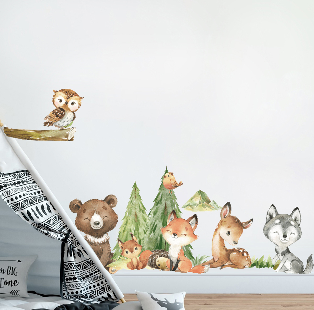 Karikatür Suluboya Orman Hayva - Baby Nursery Panelling incelemesi ve fiyatı
